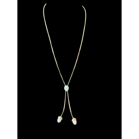 Vintage Acorn Gold-Tone Pendant Necklace & Matching Crystal Stud Earrings Set - Picture 3 of 9